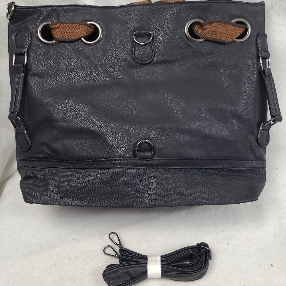 Large Faux Leather black Shoulder Bag with extra adjustable strap. New.